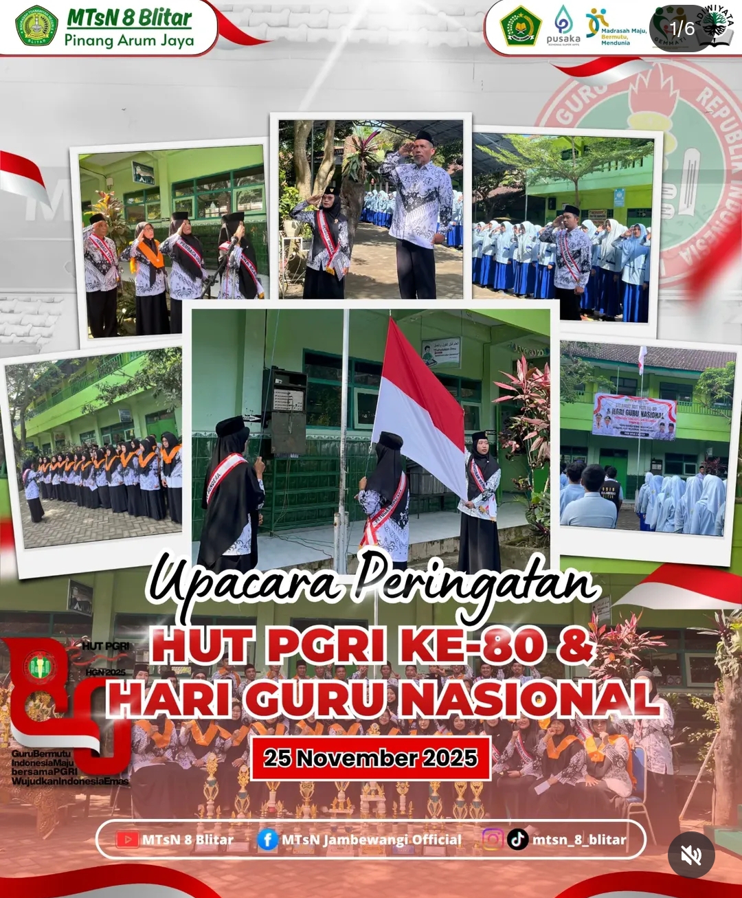 MTsN 8 Blitar Gelar Upacara Peringatan HUT PGRI ke-80 dan Hari Guru Nasional 2025 Disertai Kirab Prestasi