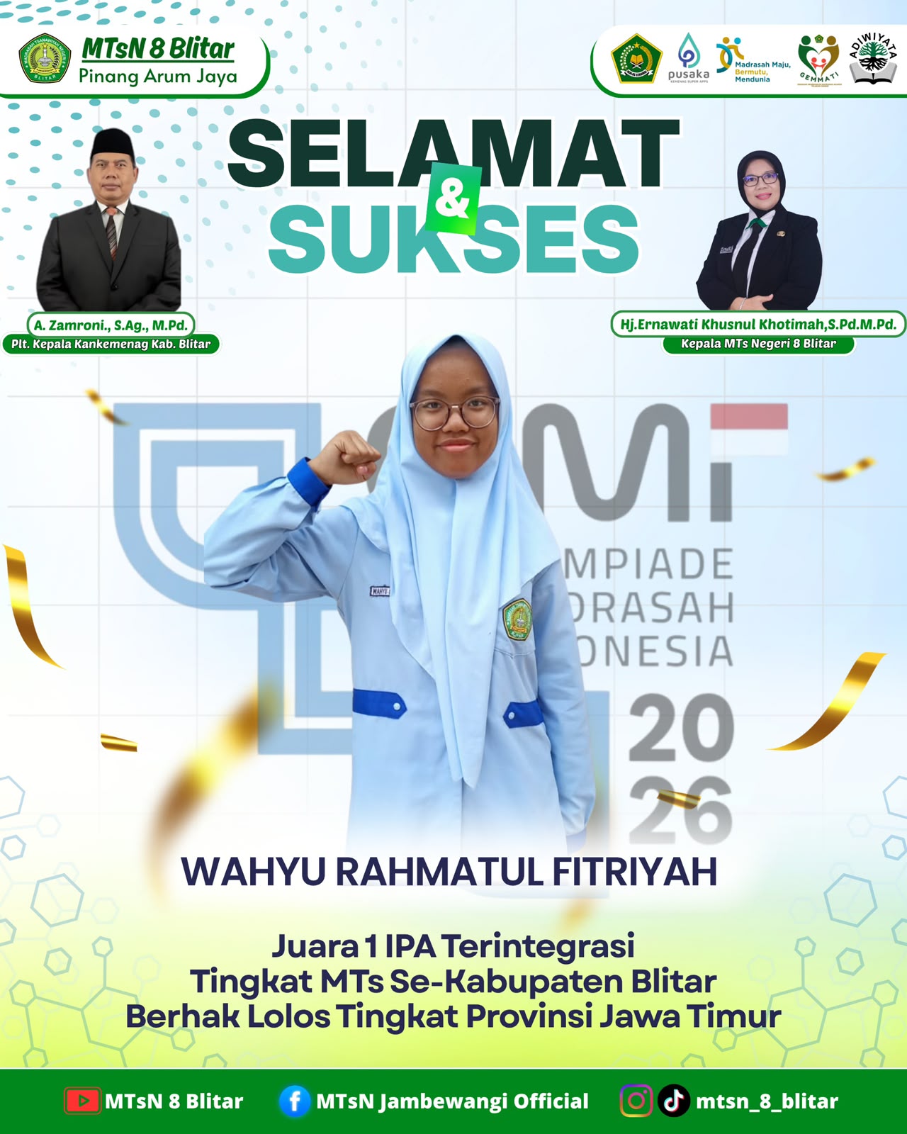 JADI YANG TERBAIK DI BLITAR! Wahyu Rahmatul Fitriyah Raih Juara 1 IPA Se-Kabupaten